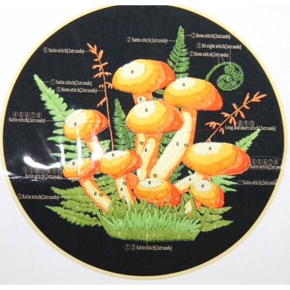 Embroidery DIY Kit Orange  Mushroom Black Cloth Cross Stitch Needlework H808 - Picture 5 of 5